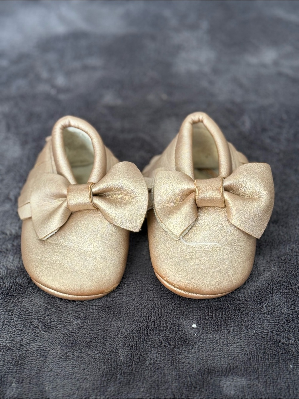 Gold Baby Bow Front Soft Sole Shoes